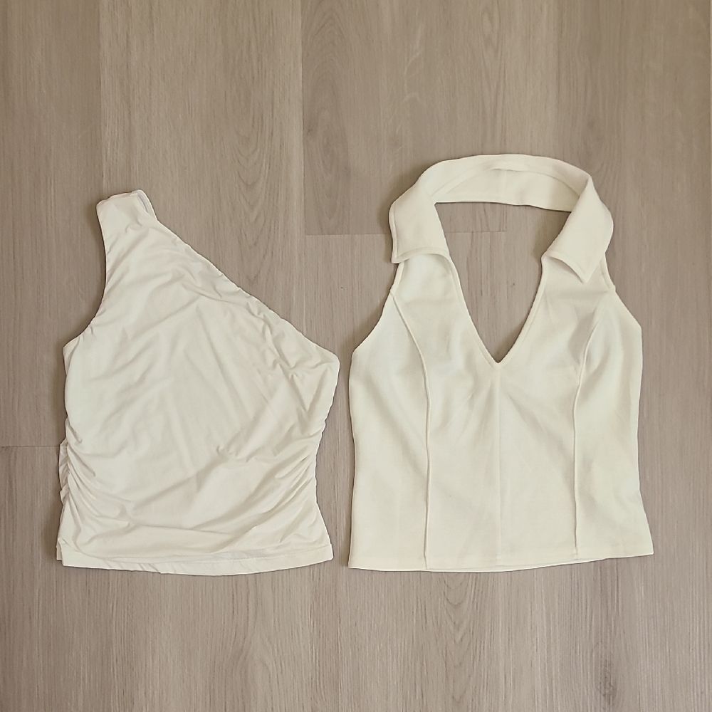 White Tank Top Bundle One Shoulder Polo Halter Neck Small/XS Cropped Fitted Sexy